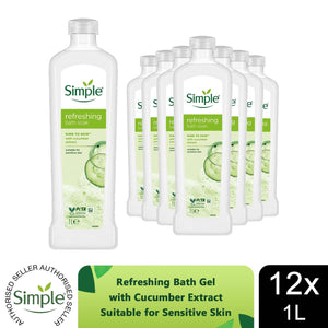 12x Simple Kind to Skin Refreshing Bath Soak Cucumber Extract Sensitive Skin, 1L