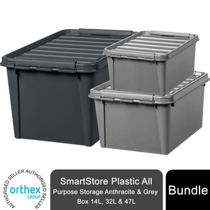 1 of Each SmartStore Plastic All Purpose Storage Grey Box, 14L, 32L & 47L