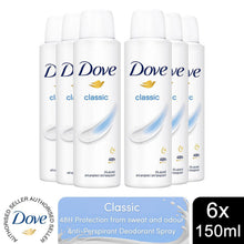 Load image into Gallery viewer, Dove Classic Anti-Perspirant with 48H Sweat Protection Deo for Women 150ml, 6pk