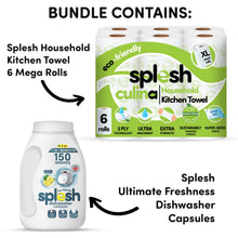 Load image into Gallery viewer, Splesh Culina XL Kitchen Towel 3 Ply 6 Rolls with 3in1 Dishwasher Tablets 150W