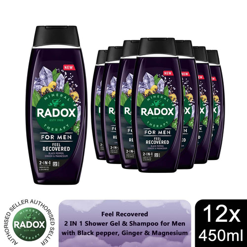 12x Radox Mineral Therapy Feel Recovered 2in1 Shower Gel & Shampoo for Men,450ml