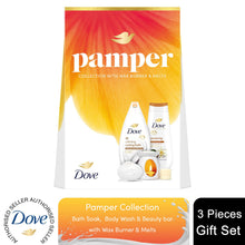 Load image into Gallery viewer, Dove Pamper Collection Gift Set, Body Wash, Bath Soak, Beauty Bar &amp; Wax Burner