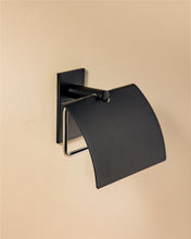 Load image into Gallery viewer, COSMIC Toilet roll holder Black Matte Adhesive Measures 11.5 x 6 x 12.5 cm