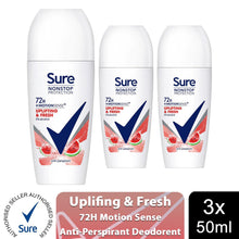 Load image into Gallery viewer, 3xSure Women Motion Sense AP Deodorant Rollon 72H Nonstop, Uplifting&amp;Fresh 50ml