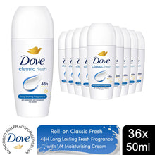 Load image into Gallery viewer, Dove Classic Fresh Roll On Anti-Perspirant Long Lasting Fragrance 50ml, 36 Pack