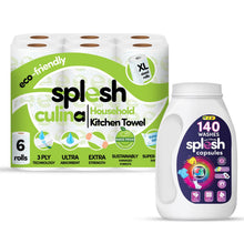 Load image into Gallery viewer, Splesh Culina XL Kitchen Towel 3 Ply 6 Rolls with 3in1 Laundry Capsules 140W