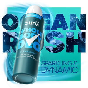 Sure Men Whole Body Deodorant Spray Ocean Rush w/ 72H Odour Control 150ml, 3pk