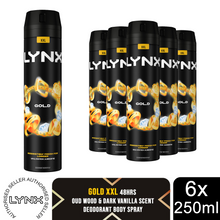 Load image into Gallery viewer, 6 Pack Lynx XXL 48H Fresh Deodorant Body Spray, Gold, 250ml