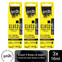 Load image into Gallery viewer, Got2b GEL Glued B&amp;E Tint Dark Brown or Black Strong Hold &amp; Flyaway 16ml, 3 Pack