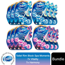 Load image into Gallery viewer, Bloo Toilet Rim Block Spa Moments Vitality &amp; Essential Oils for Freshness 6 Pk