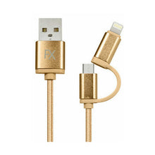 Load image into Gallery viewer, FX 2 in 1 Braided Charge &amp; Sync Cable - 3m : Gold