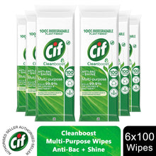 Load image into Gallery viewer, Cif Cleanboost Antibacterial Wipes Multipurpose Anti-Bac &amp; Shine,6x of 100 Wipes