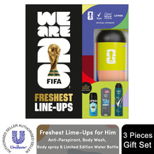 Load image into Gallery viewer, Freshest Line-Ups FIFA Gift Set for Him Body Wash, Spray &amp; Water Bottle