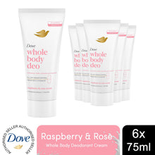 Load image into Gallery viewer, Dove Whole Body Odour Protection Deodorant Cream Raspberry &amp; Rose 75ml, 6 Pack