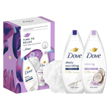 Load image into Gallery viewer, Dove Time to Relax Body Wash Collection 2pcs Gift Set for Her with Shower Puff