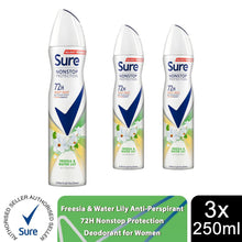 Load image into Gallery viewer, Sure Women Antiperspirant 72H Nonstop Protection Freesia&amp;Water Lily Deo,3x250ml