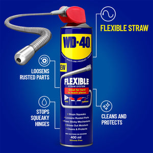 WD-40 Multi-Use Lubricant Flexible Metal Straw Aerosol 400ml x2, Stops Rust