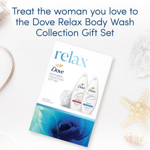 Dove Relax Body Wash Collection 2 Pieces Gift Set for Her with Shower Puff