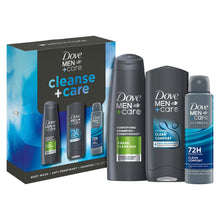 Load image into Gallery viewer, Dove Men+Care Gift Set Cleanse+Care Trio - Bodywash, Deodorant, Shampoo