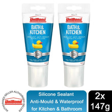Load image into Gallery viewer, Unibond Silicone Sealant Anti-Mould &amp; Waterproof for Kitchen &amp; Bathroom, 147g 2 Pack