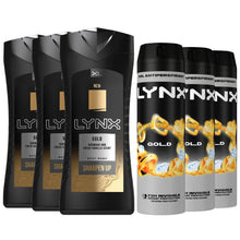 Load image into Gallery viewer, 3pk Each Bundle of Lynx Gold Body wash 400ml &amp; Anti Marks Antiperspirant 250ml