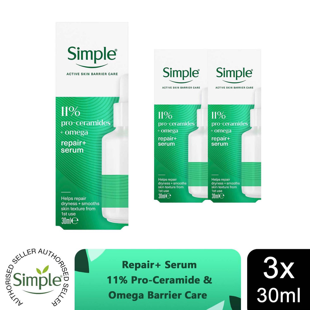 Simple Repair+ Serum Pro-Ceramide Omega 11% Barrier Repair Care 30ml, 3 Pack