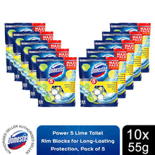 Load image into Gallery viewer, 10x Domestos Power 5 Lime Toilet Rim Blocks for LongLasting Protection 55g,Pkof5