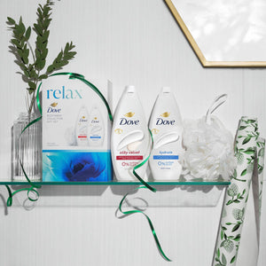 Dove Relax Body Wash Collection 2 Pieces Gift Set for Her with Shower Puff
