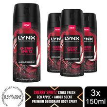 Load image into Gallery viewer, Lynx Men Deodorant Body Spray Cherry Spritz with 72Hrs Freshness 150ml, 3 Pack