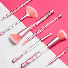 Load image into Gallery viewer, Cosmic Makeup Brush Set 7 Piece Pink Liquid Glitter Handle Beauty Collection