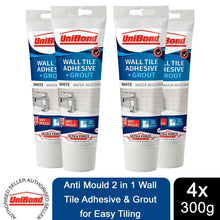 Load image into Gallery viewer, UniBond Anti Mould 2 in 1 Wall Tile Adhesive&amp;Grout for Easy Tiling 300g, 4 Pack