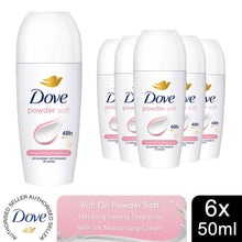 Load image into Gallery viewer, Dove Powder Soft Roll On Anti-Perspirant w/ 48H Long Lasting Fragrance 50ml, 6pk