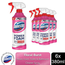 Load image into Gallery viewer, Domestos Power Foam Toilet &amp; Bathroom Cleaner Spray Floral Burst 380ml, 6 Pack