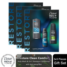 Load image into Gallery viewer, Dove Men+Care Restore Clean Comfort Bath and Body 3Pcs Gift Set for Him