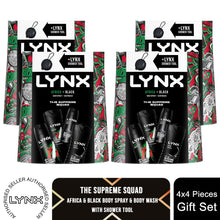Load image into Gallery viewer, Lynx THE SUPREME SQUAD Africa &amp; Black 4 Pieces Gift Set for Him with Shower Tool
