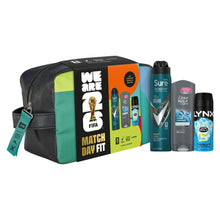 Load image into Gallery viewer, Match Day Fit FIFA Gift Set for Him Body Wash, Spray &amp; Wash Bag Grooming Kit