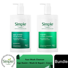 Load image into Gallery viewer, Simple Face Wash Cleanser AgeResist &amp; Repair, PurifyGel &amp; Hydrate Micellar 240ml