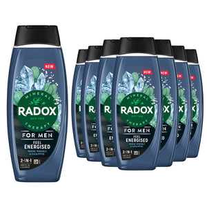 12x Radox Mineral Therapy Feel Energised 2in1 Shower Gel & Shampoo for Men,450ml