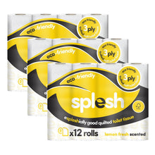 Load image into Gallery viewer, Splesh Quilted Luxury Fresh Lemon Fragrance 3 Ply Toilet Tissue Paper 36 Rolls