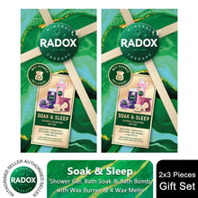 Load image into Gallery viewer, Radox Soak &amp; Sleep ShowerGel, BathSoak &amp; BathBomb Gift Set for Her w/ Wax Burner
