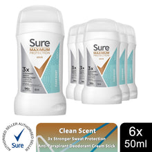 Load image into Gallery viewer, Sure Men Maximum Protection Clean Scent Anti-Perspirant Cream Stick 50ml, 6 Pack