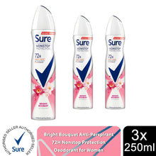 Load image into Gallery viewer, Sure Women Antiperspirant 72H Nonstop Protection Bright Bouquet Deodorant, 3x250ml