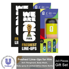 Load image into Gallery viewer, Freshest Line-Ups FIFA Gift Set for Him Body Wash, Spray &amp; Water Bottle