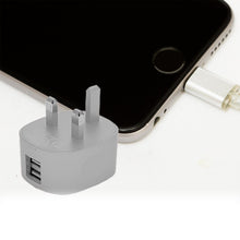 Load image into Gallery viewer, FX Dual USB Mains Charger Plug (UK) For SmartPhones &amp; Tablets - Silver