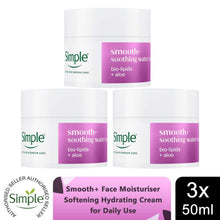 Load image into Gallery viewer, Simple Smooth+ Soothing Water Cream � Lightweight Moisturiser with Aloe &amp; Ceramides, Calms and Hydrates Skin, No Perfume or Colour 50ml, Pack of 3