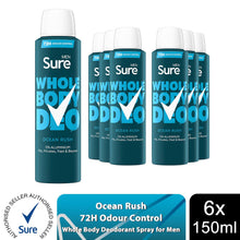 Load image into Gallery viewer, Sure Men Whole Body Deodorant Spray Ocean Rush w/ 72H Odour Control 150ml, 6pk
