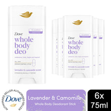 Load image into Gallery viewer, Dove Whole Body Deodorant Stick Long Lasting Fresh Lavender &amp; Camomile 75ml, 6pk