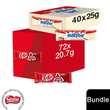 Load image into Gallery viewer, Nestle Chocolate Bar, Milkybar White Chocolate 40x25g &amp; KitKat 2 Finger 72x20.7g