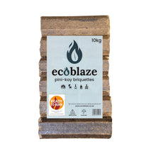 Load image into Gallery viewer, Ecoblaze Pini-Kay Wood 12 Briquettes 10Kg Bag for Wood Burners, Pizza Oven &amp; BBQ