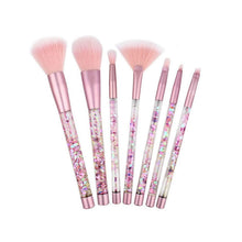 Load image into Gallery viewer, Cosmic Makeup Brush Set 7 Piece Pink Liquid Glitter Handle Beauty Collection